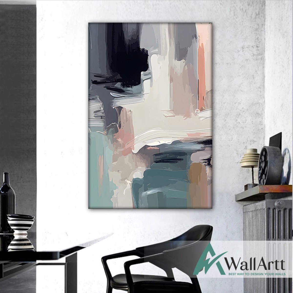 White Black n Pink Abstract 3d Heavy Textured Partial Oil Painting